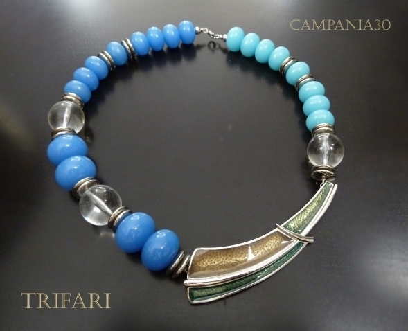 CN339 - COLLANA TRIFARI "GEOMETRIC BLUE" ANNI '70 - LE COLLEZIONI  DI CAMPANIA30
